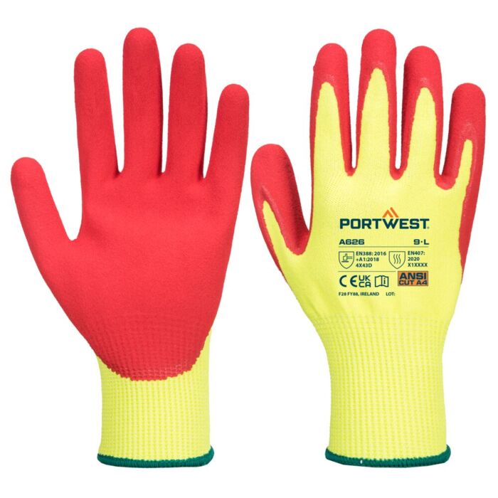 Portwest Vis-Tex HR Cut Glove - Nitrile Yellow/Red Thumbnail