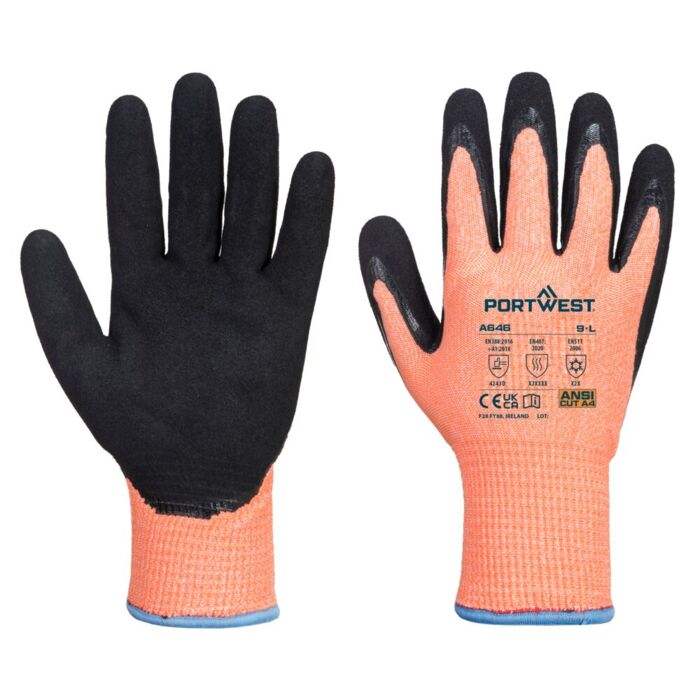 Portwest Vis-Tex HR Cut Winter Glove Orange/Black Thumbnail
