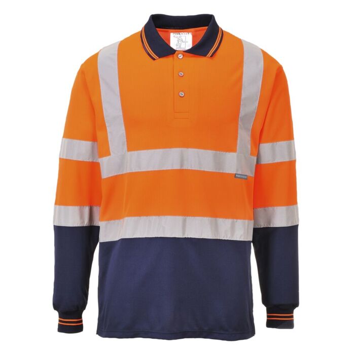 Portwest Two-Tone Long Sleeved Polo Orange/Navy Orange/Navy Thumbnail